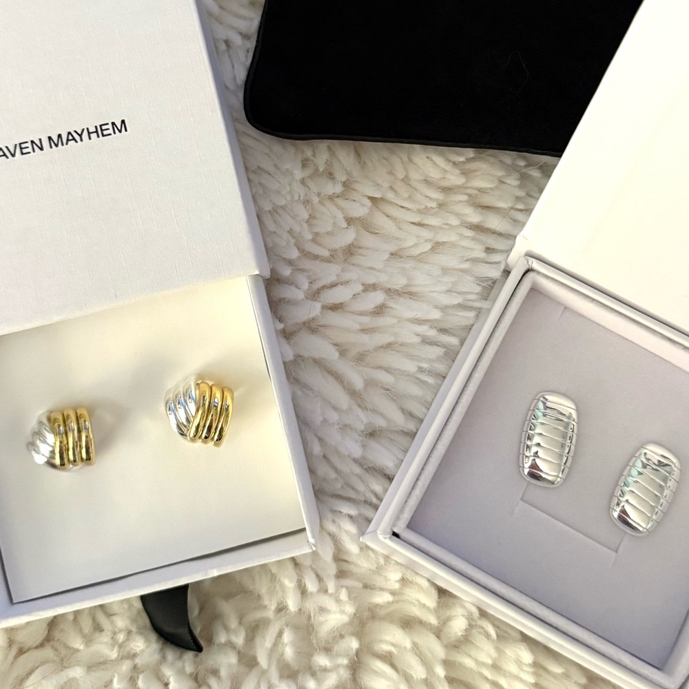 BRAND NEW Heaven Mayhem ‘Clove’ Mixed Metal Earrings & ‘Pillar’ Silver Earrings